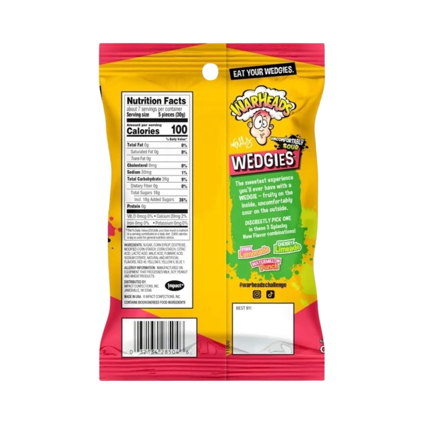 Warheads Uncomfortably Sour Wedgies Chewy Candy 4.5 oz Bag